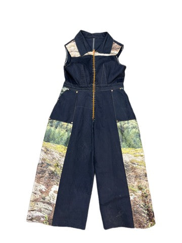 PANELED DENIM JUMPSUIT